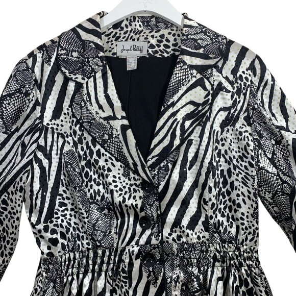 JOSEPH RIBKOFF Womens Sequin Jacket Sz 14 Animal Print Black White  Lined - Picture 4 of 16